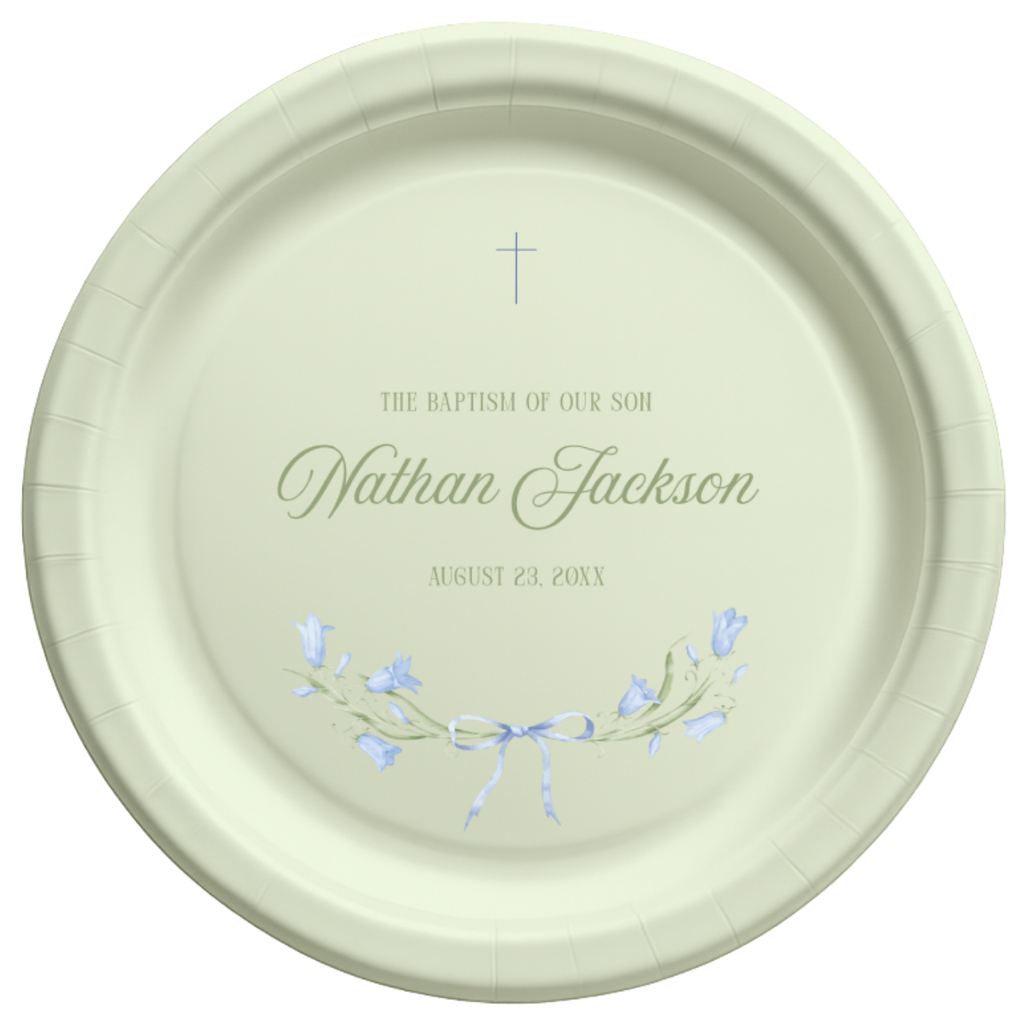 Floral Ribbon Bow | Name & Date | Personalized Baptism Plates