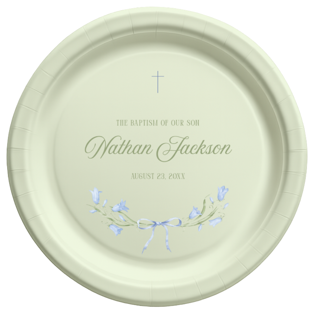 Floral Ribbon Bow | Name & Date | Personalized Baptism Plates