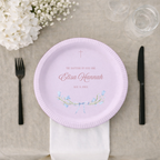 Floral Ribbon Bow | Name & Date | Personalized Baptism Plates
