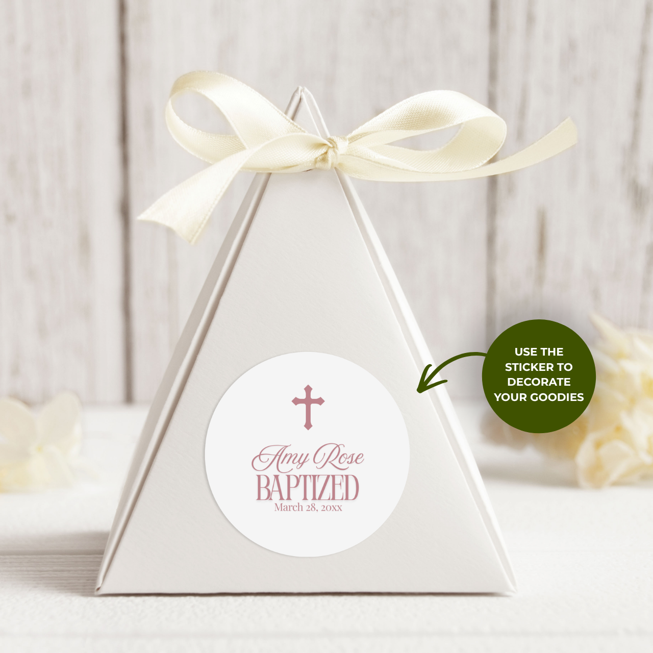 Simple Cross | Name & Date | Personalized Baptism Stickers