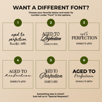 Font chart with the font options for the personalized Aged to Perfection birthday napkins