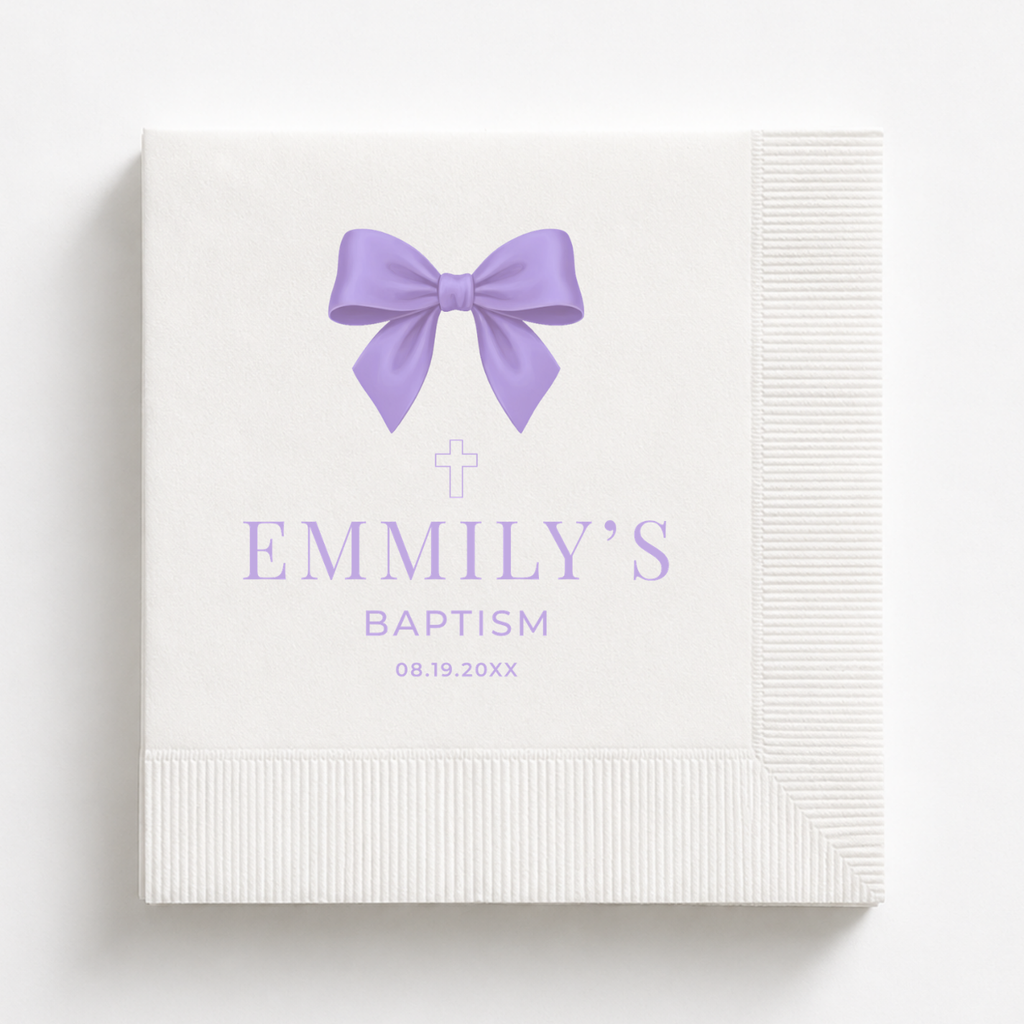 Satin Bow | Name & Date | Personalized Baptism Napkins