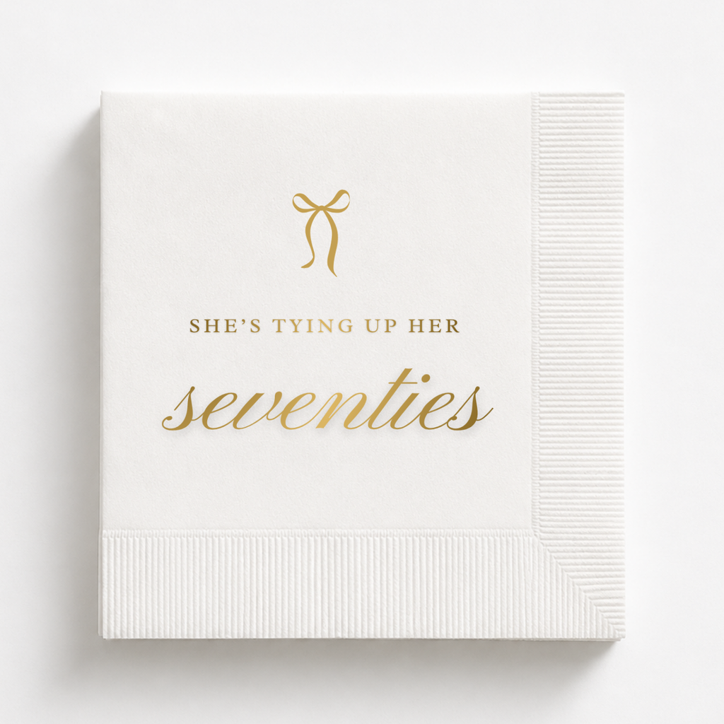 She's Tying Up Her Seventies | Personalized 80th Birthday Napkins
