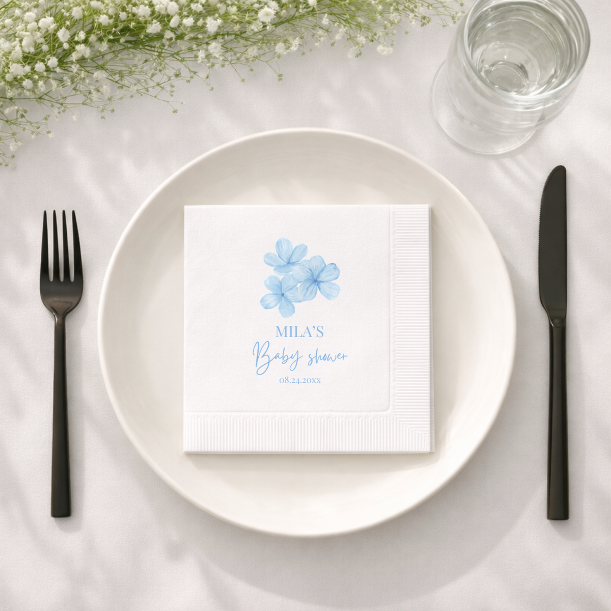 Custom baby shower napkins with the Baby In Bloom design
