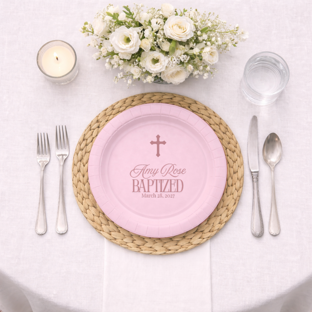 Simple Cross | Name & Date | Personalized Baptism Plates