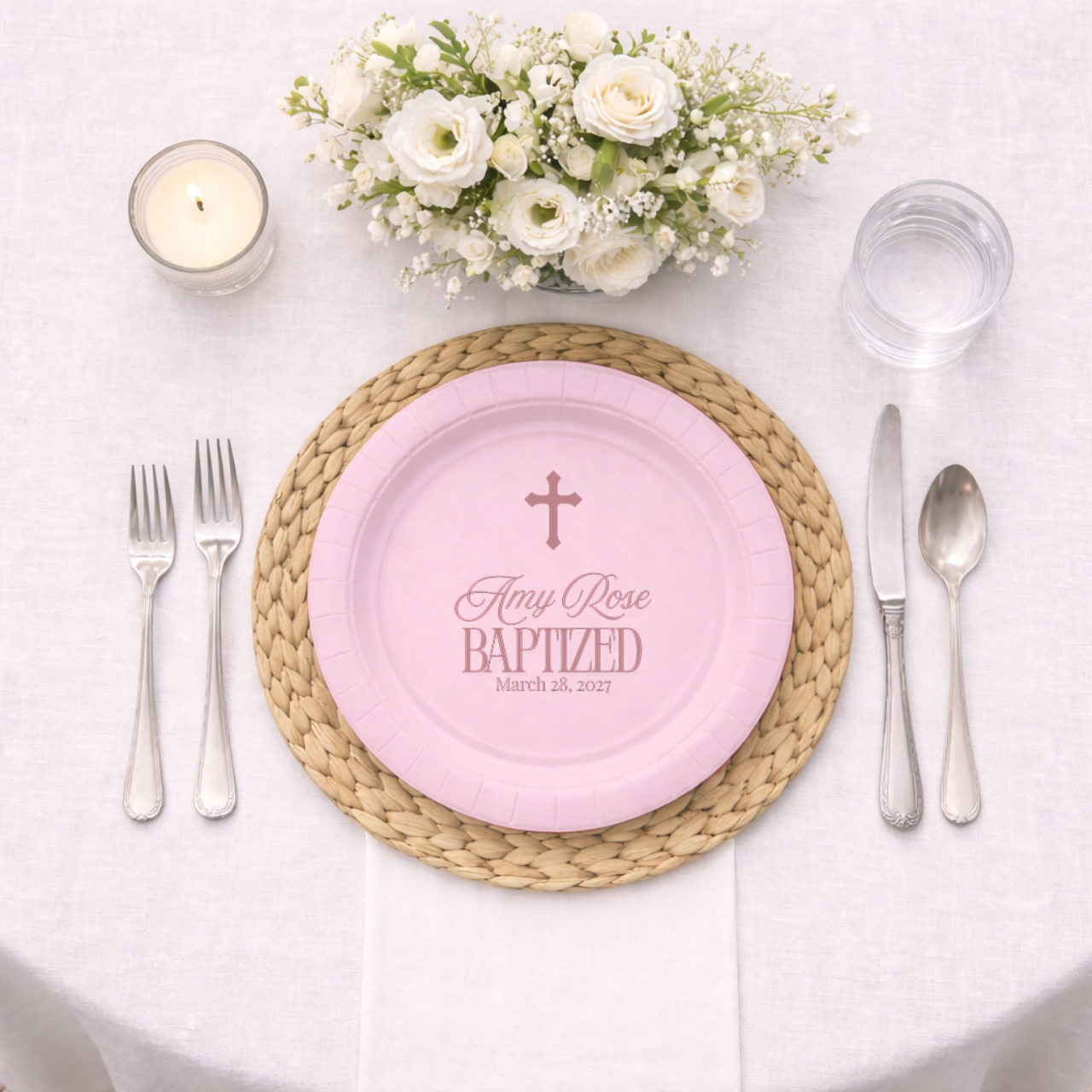 Simple Cross | Name & Date | Personalized Baptism Plates