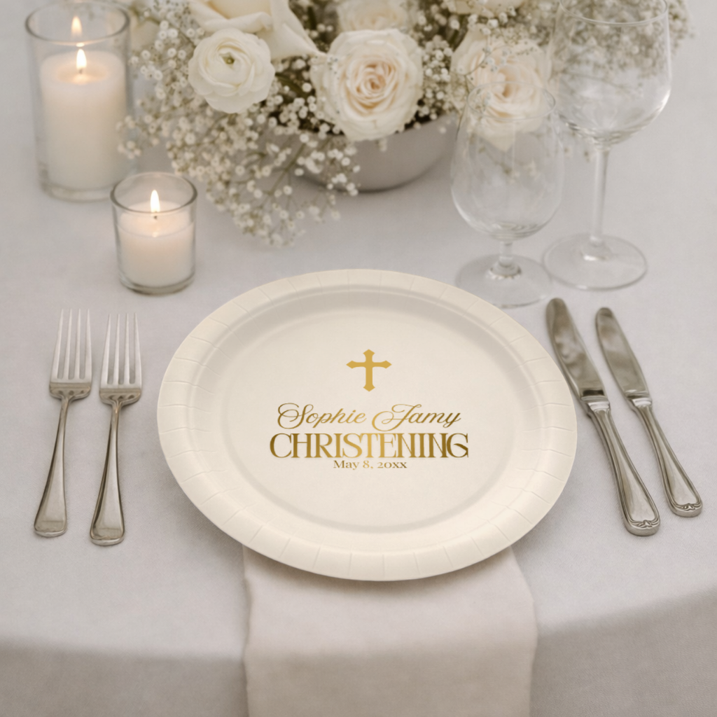 Simple Cross | Name & Date | Personalized Baptism Plates
