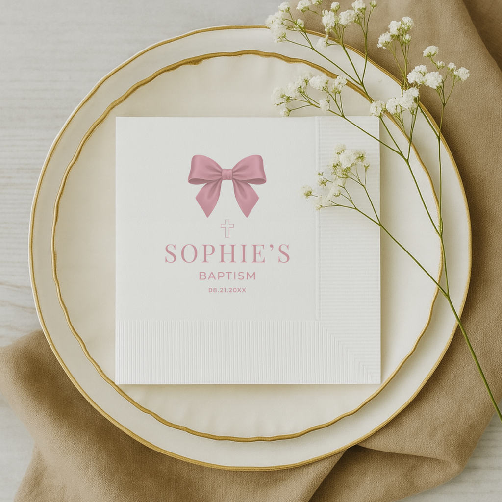 Satin Bow | Name & Date | Personalized Baptism Napkins