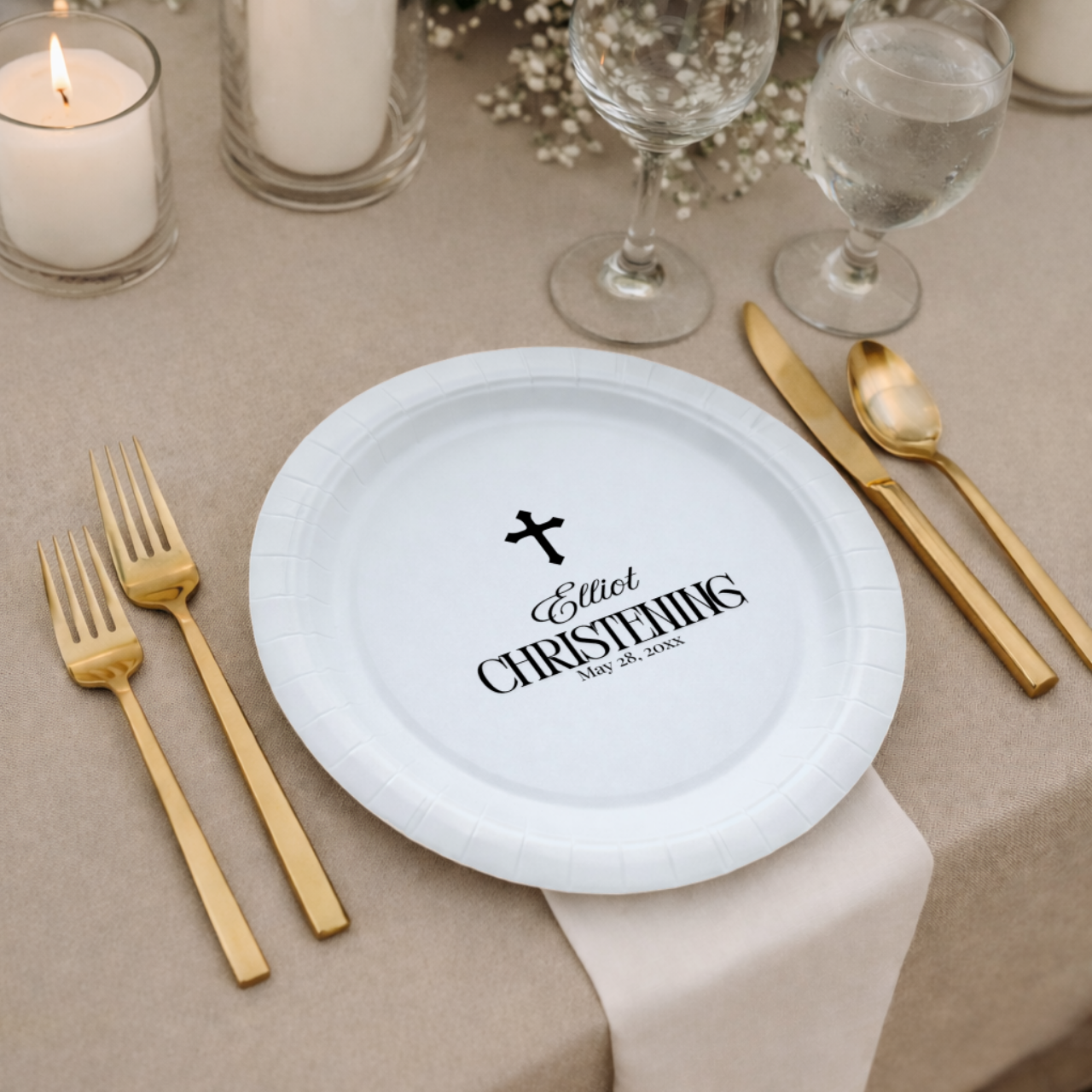 Simple Cross | Name & Date | Personalized Baptism Plates
