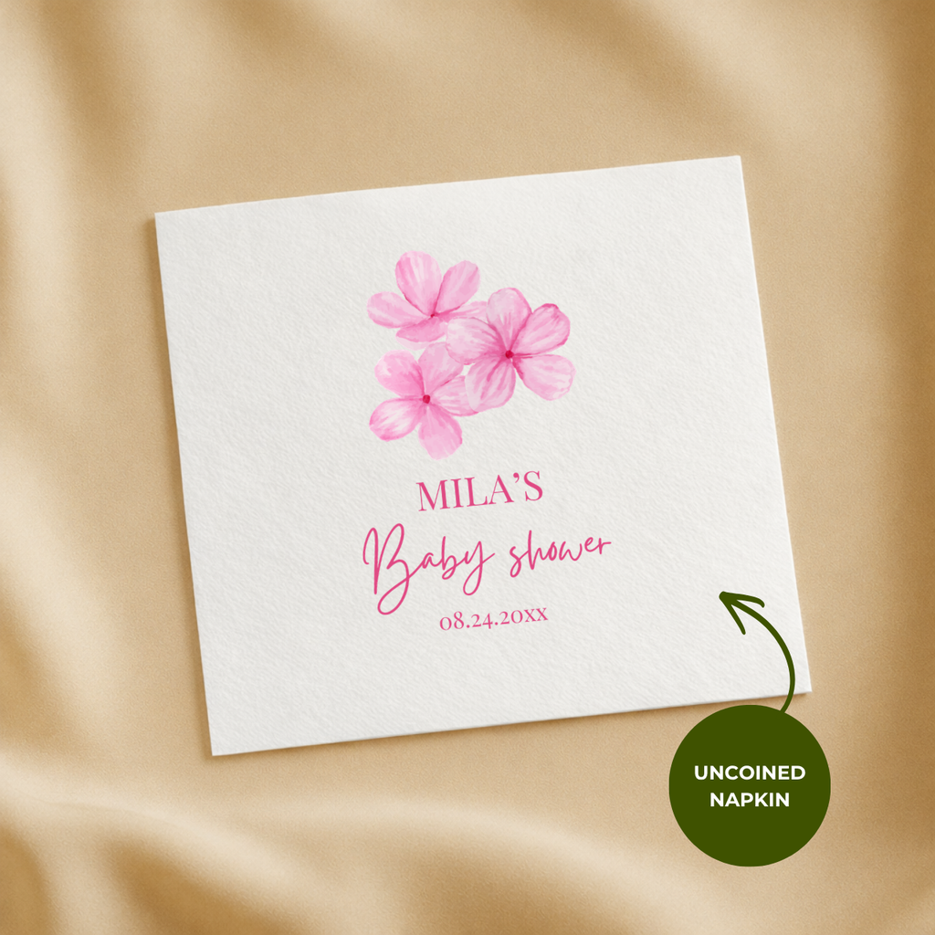 Baby In Bloom baby shower napkins styled on a party table