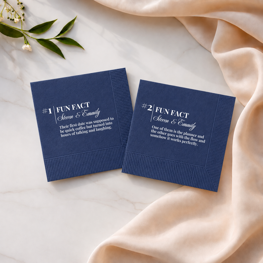 Elegant Fun Fact | Names & Your Fun Fact | Personalized Wedding Napkins