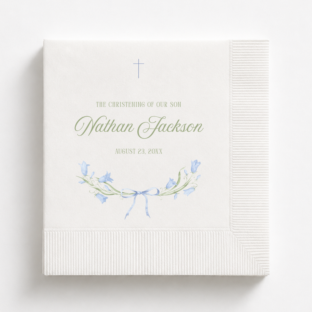Floral Ribbon Bow | Name & Date | Personalized Baptism Napkins
