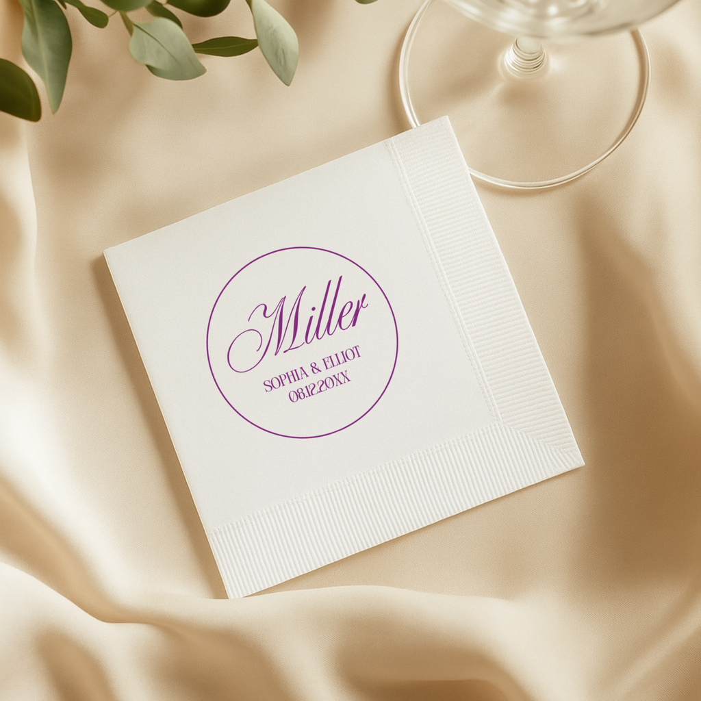 Circle Monogram & Names | Names & Date | Personalized Wedding Napkins