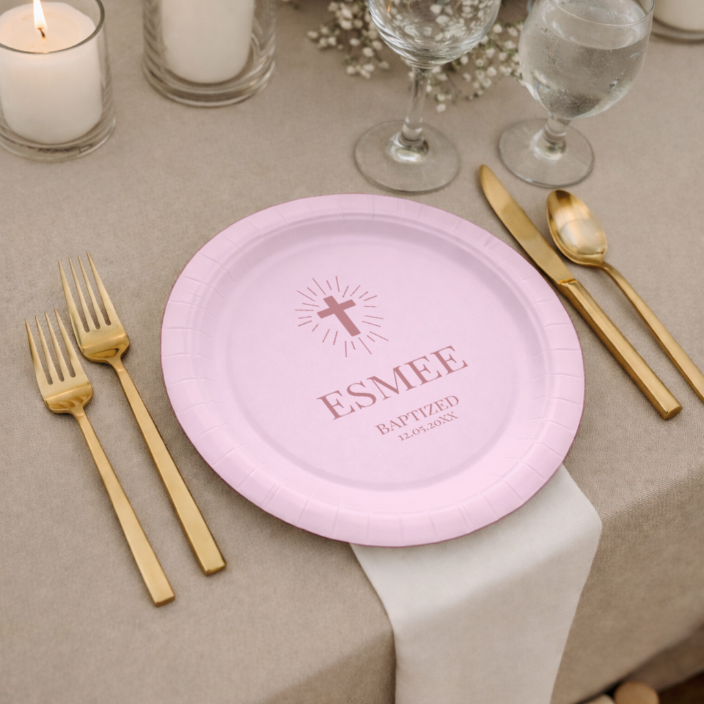 Radiant Cross | Name & Date | Personalized Baptism Plates