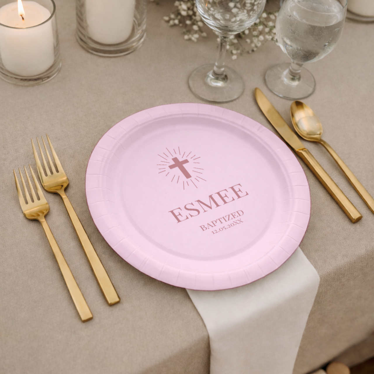 Radiant Cross | Name & Date | Personalized Baptism Plates