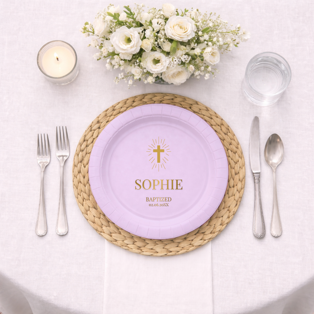 Radiant Cross | Name & Date | Personalized Baptism Plates