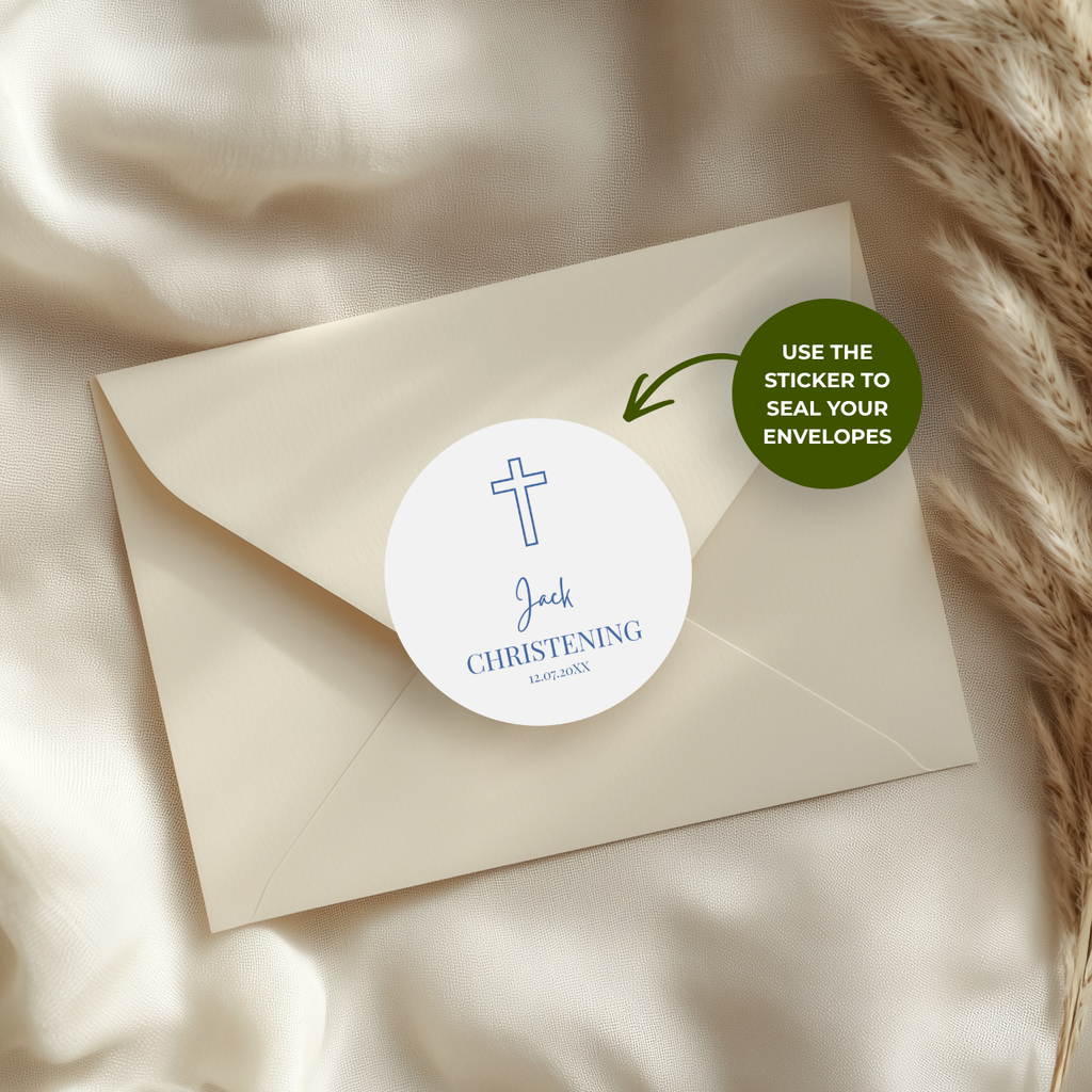 Outline Cross Christening | Name & Date | Personalized Baptism Stickers