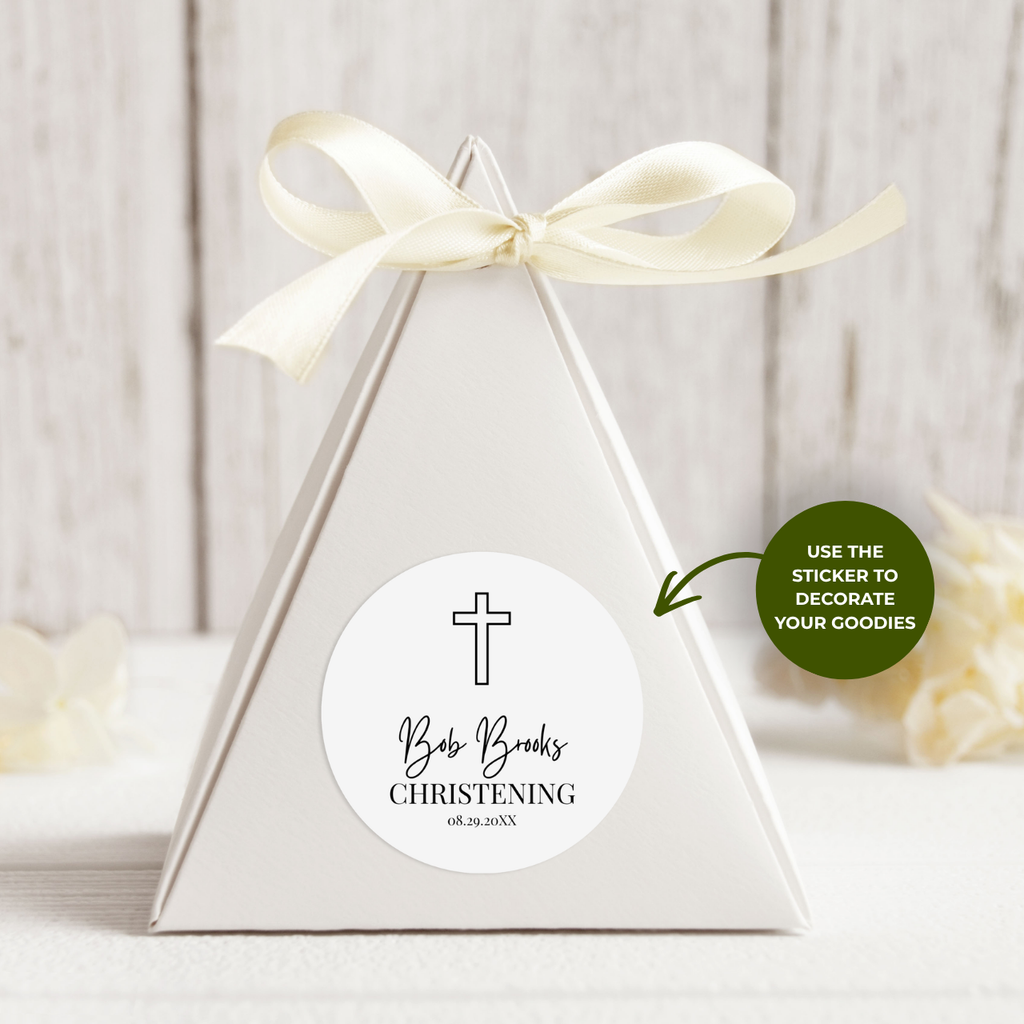 Outline Cross Christening | Name & Date | Personalized Baptism Stickers