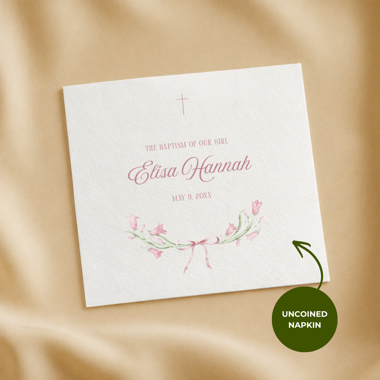 Floral Ribbon Bow | Name & Date | Personalized Baptism Napkins