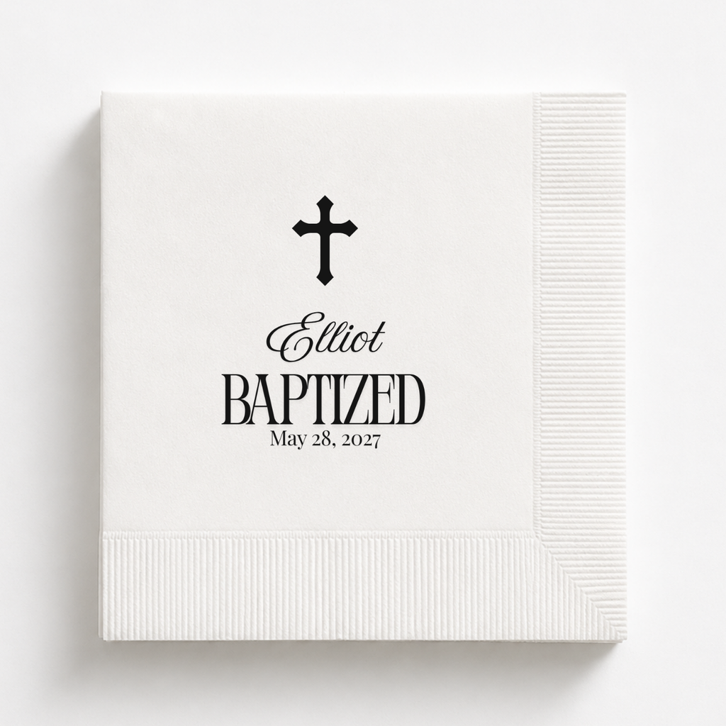 Simple Cross | Name & Date | Personalized Baptism Napkins
