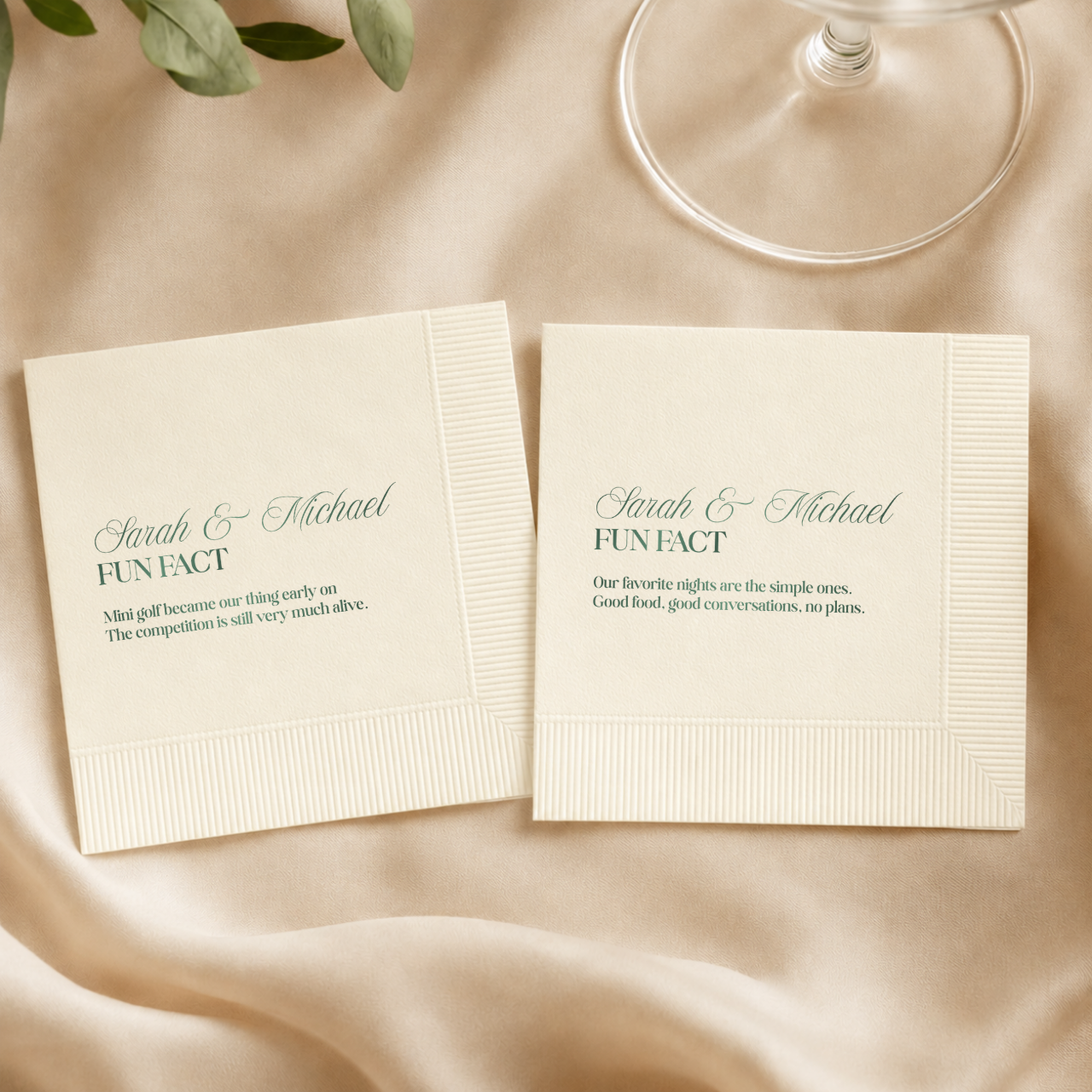 Elegant Fun Fact | Names & Your Fun Fact | Personalized Wedding Napkins