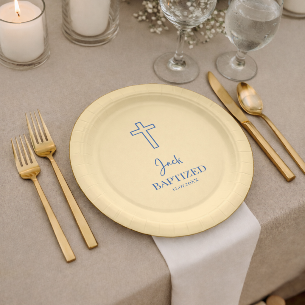 Outline Cross | Name & Date | Personalized Baptism Plates