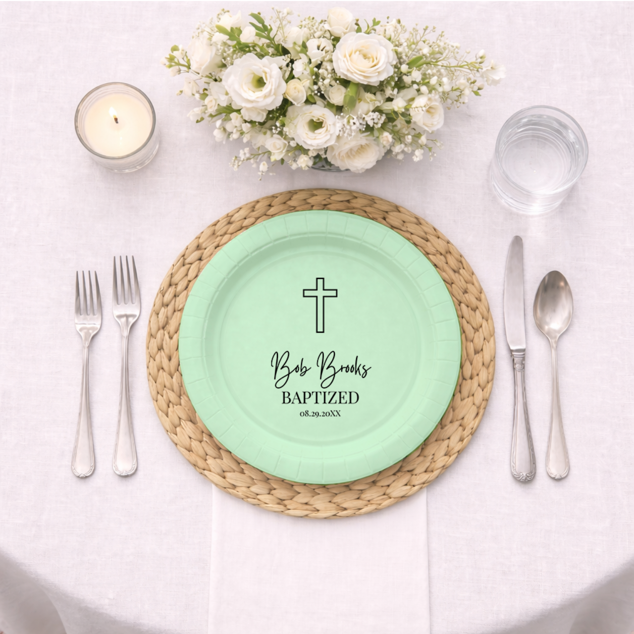 Outline Cross | Name & Date | Personalized Baptism Plates
