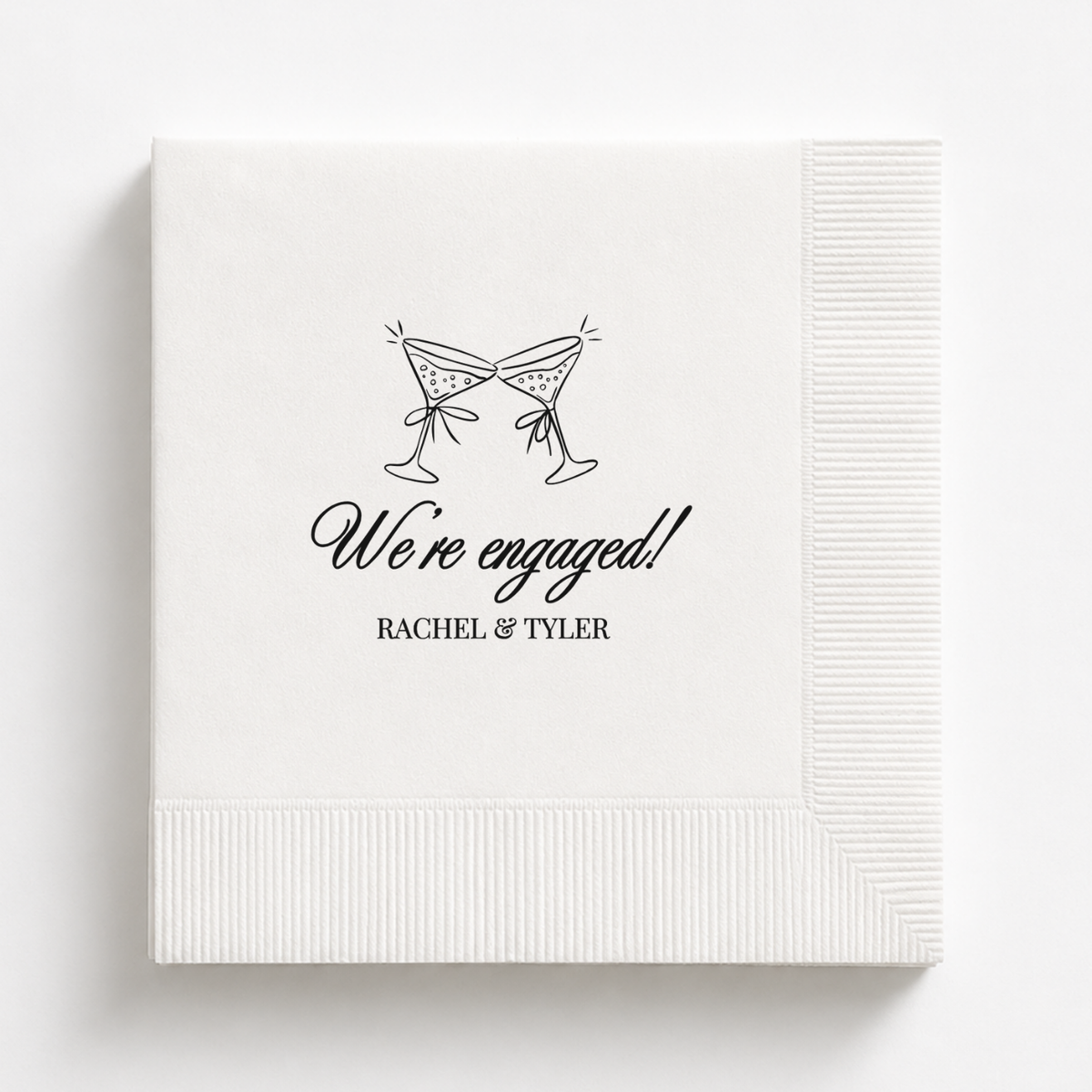 We're Engaged Martini Toast engagement napkins personalized with names