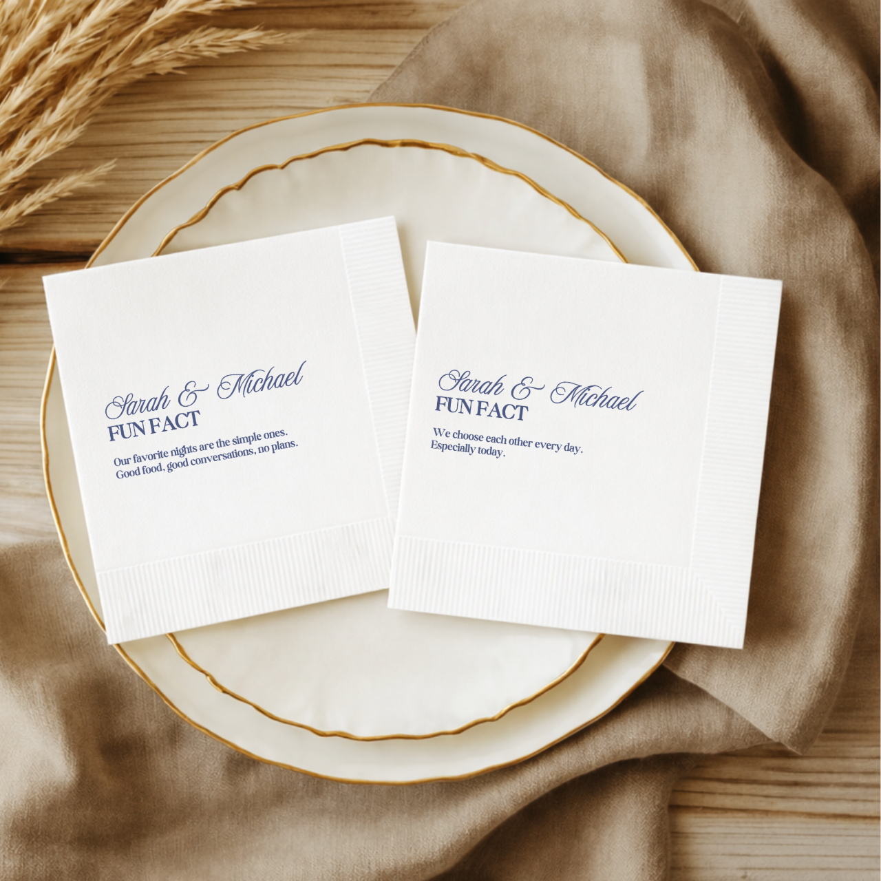 Elegant Fun Fact | Names & Your Fun Fact | Personalized Wedding Napkins