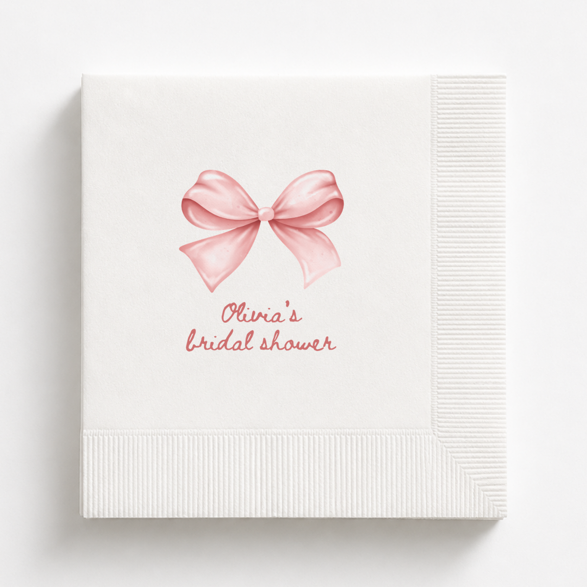 Coquette Bow bridal shower napkins personalized with a name