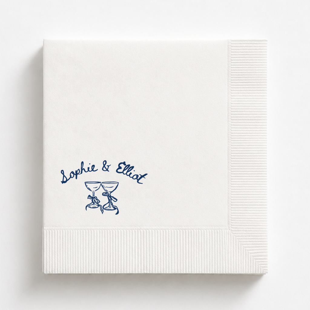 Cheers Coupes & Bows | Names & Date | Personalized Wedding Napkins