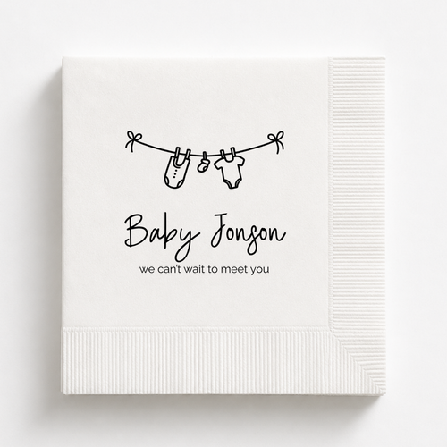 Baby Clothesline baby shower napkins personalized with a name and date