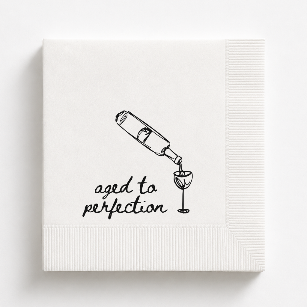 Aged to Perfection birthday napkins personalized with a name and date