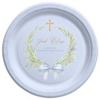 Greenery Wreath & Bow | Name & Date | Personalized Baptism Plates