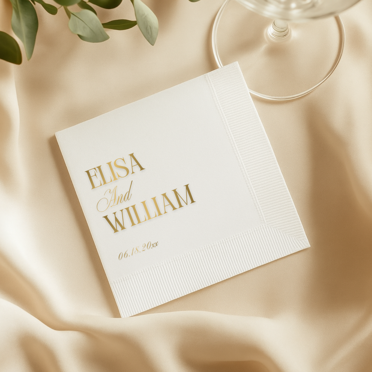 Stacked First Names | Names & Date | Personalized Wedding Napkins