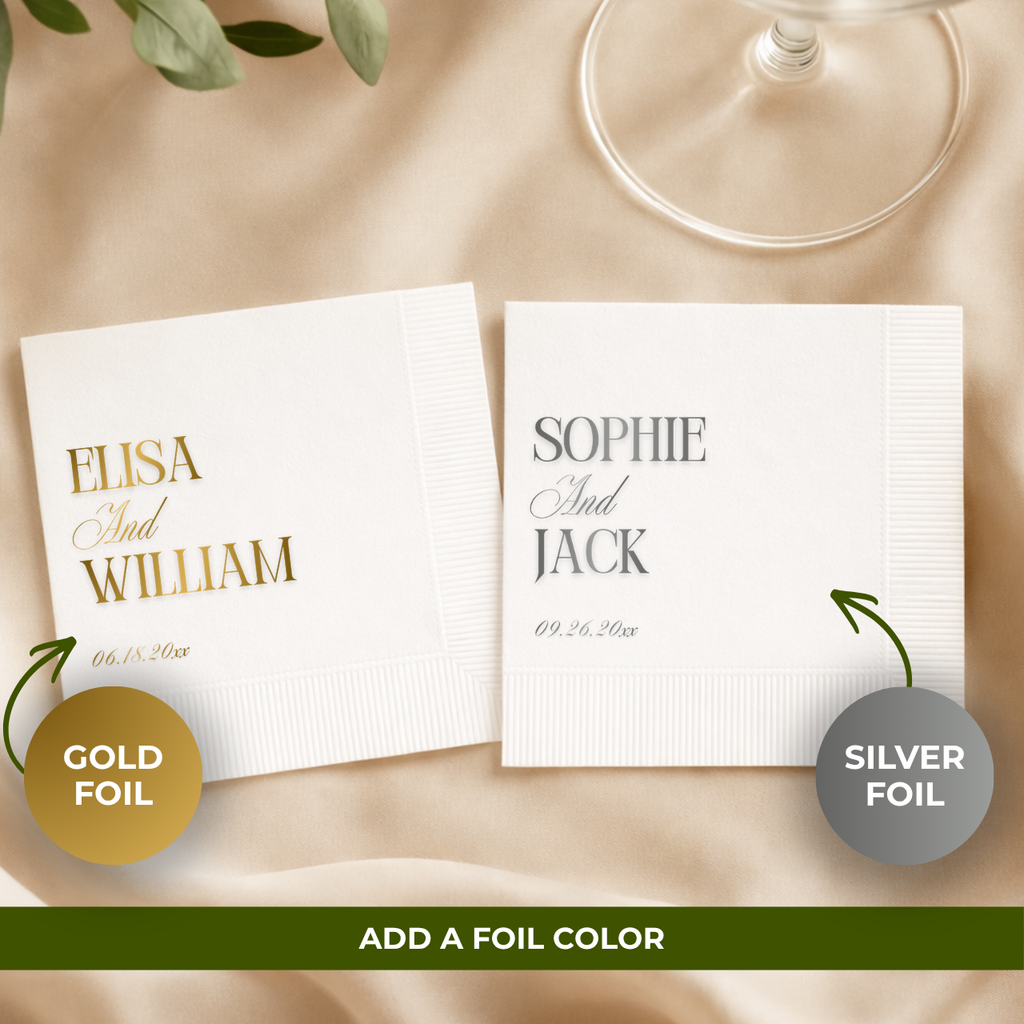 Stacked First Names | Names & Date | Personalized Wedding Napkins