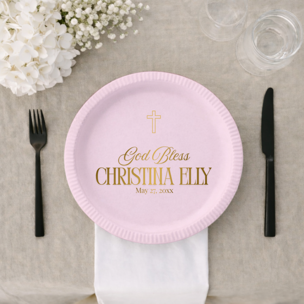 God Bless Classic | Name & Date | Personalized Baptism Plates