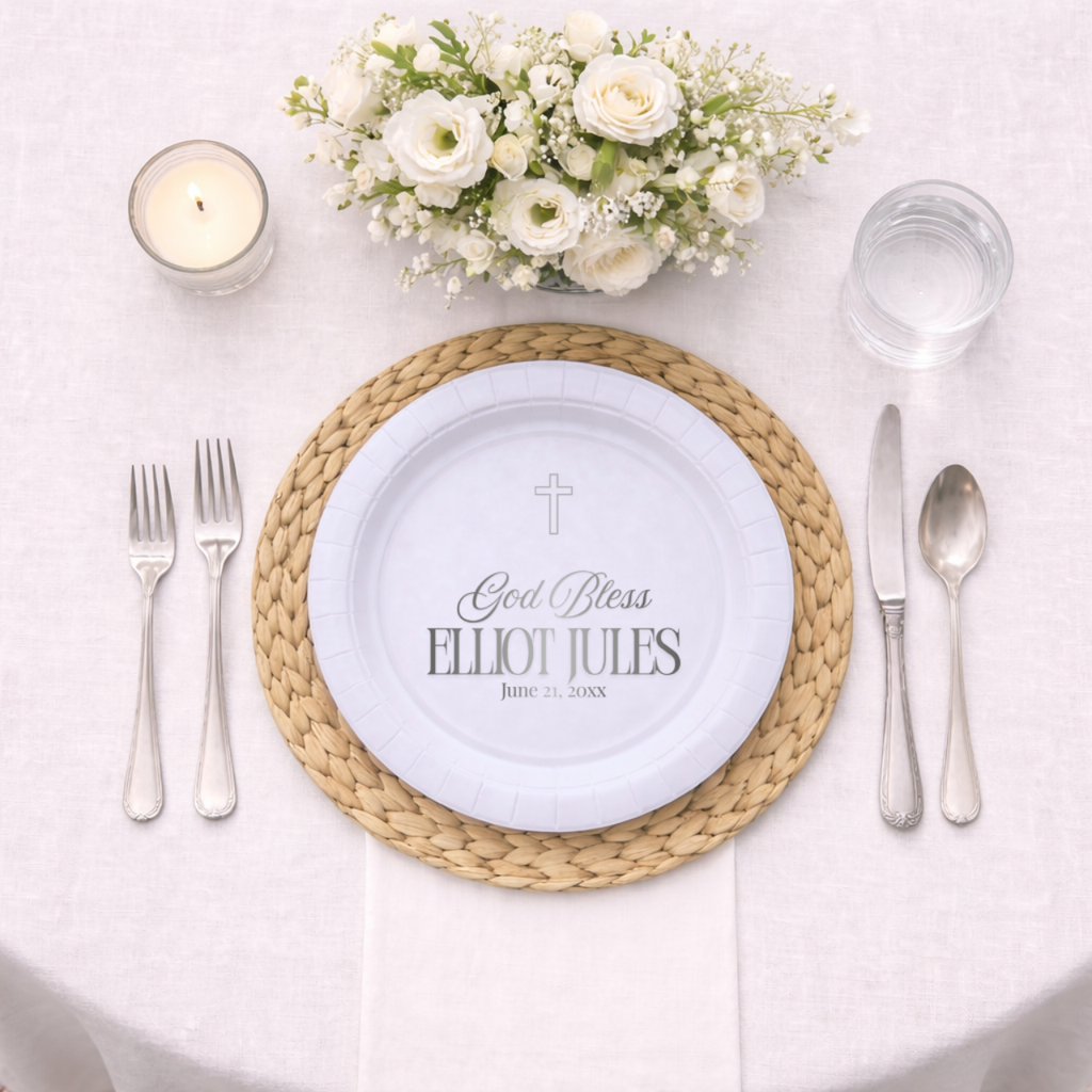 God Bless Classic | Name & Date | Personalized Baptism Plates