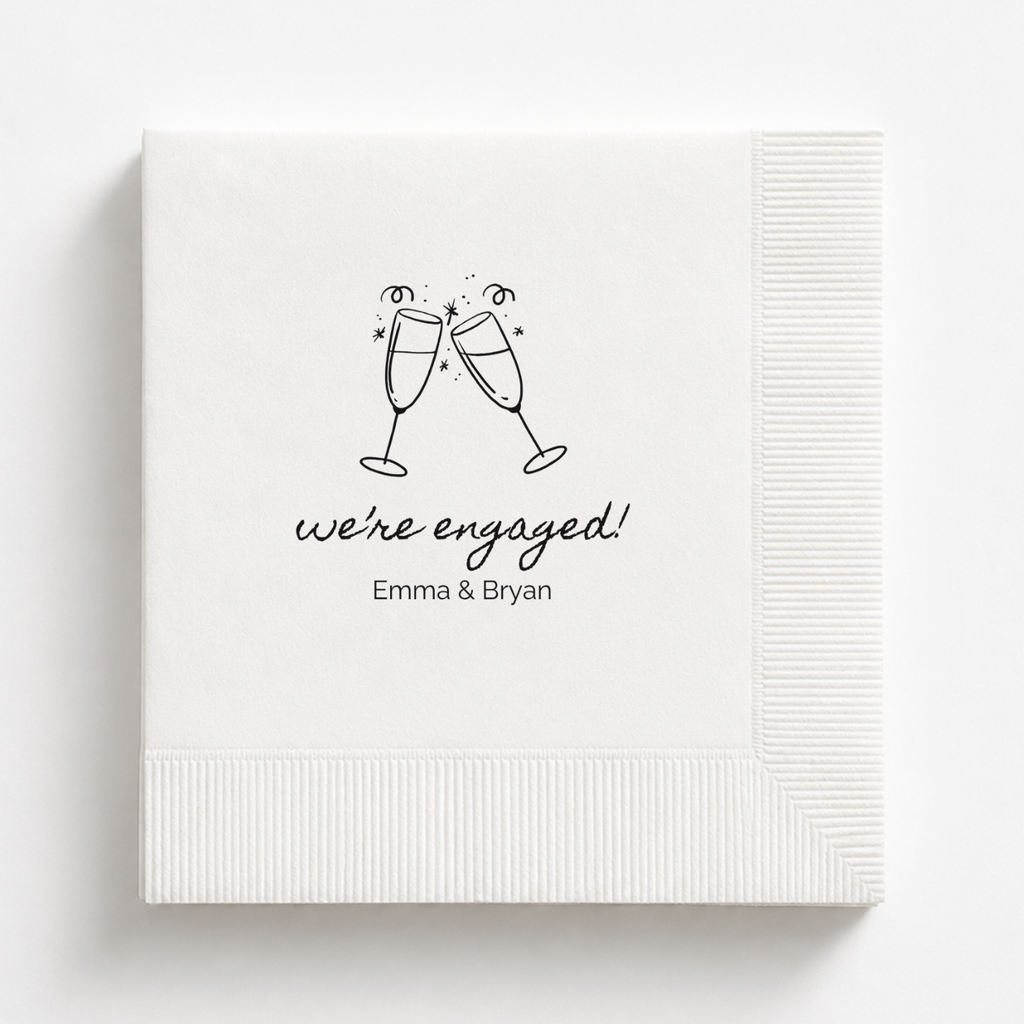 We're Engaged Champagne Toast | Names & Date | Personalized Engagement Napkins