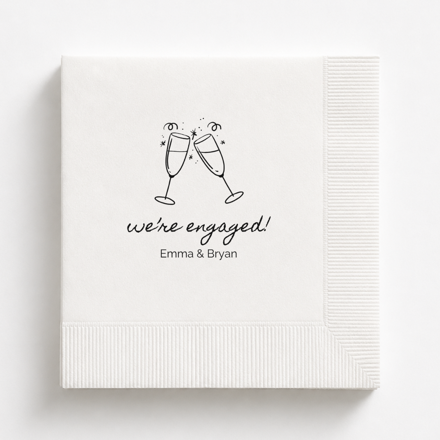 We're Engaged Champagne Toast | Names & Date | Personalized Engagement Napkins