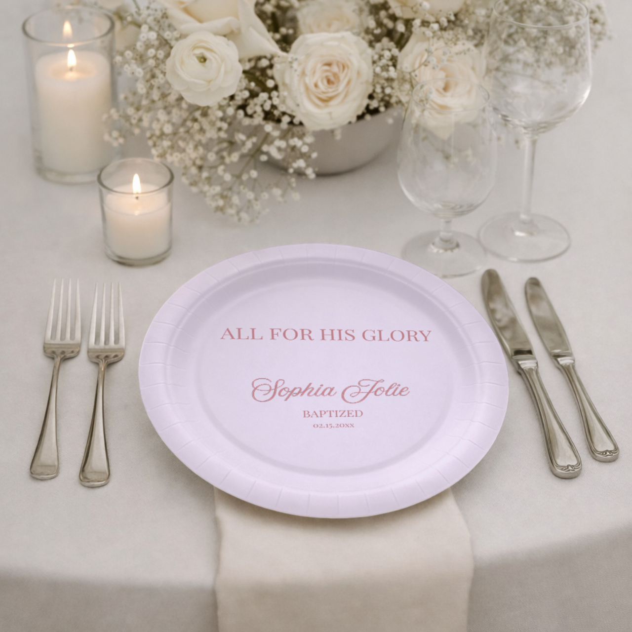 All For His Glory | Name & Date | Personalized Baptism Plates