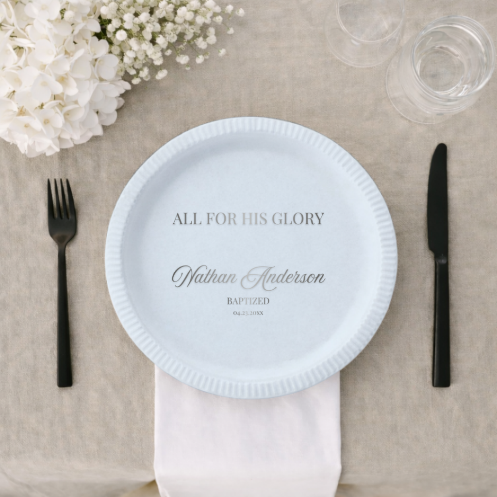 All For His Glory | Name & Date | Personalized Baptism Plates