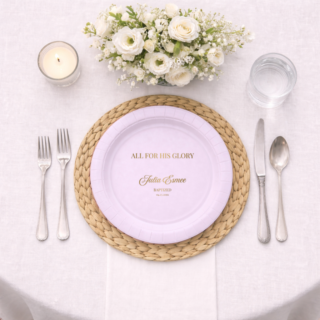 All For His Glory | Name & Date | Personalized Baptism Plates