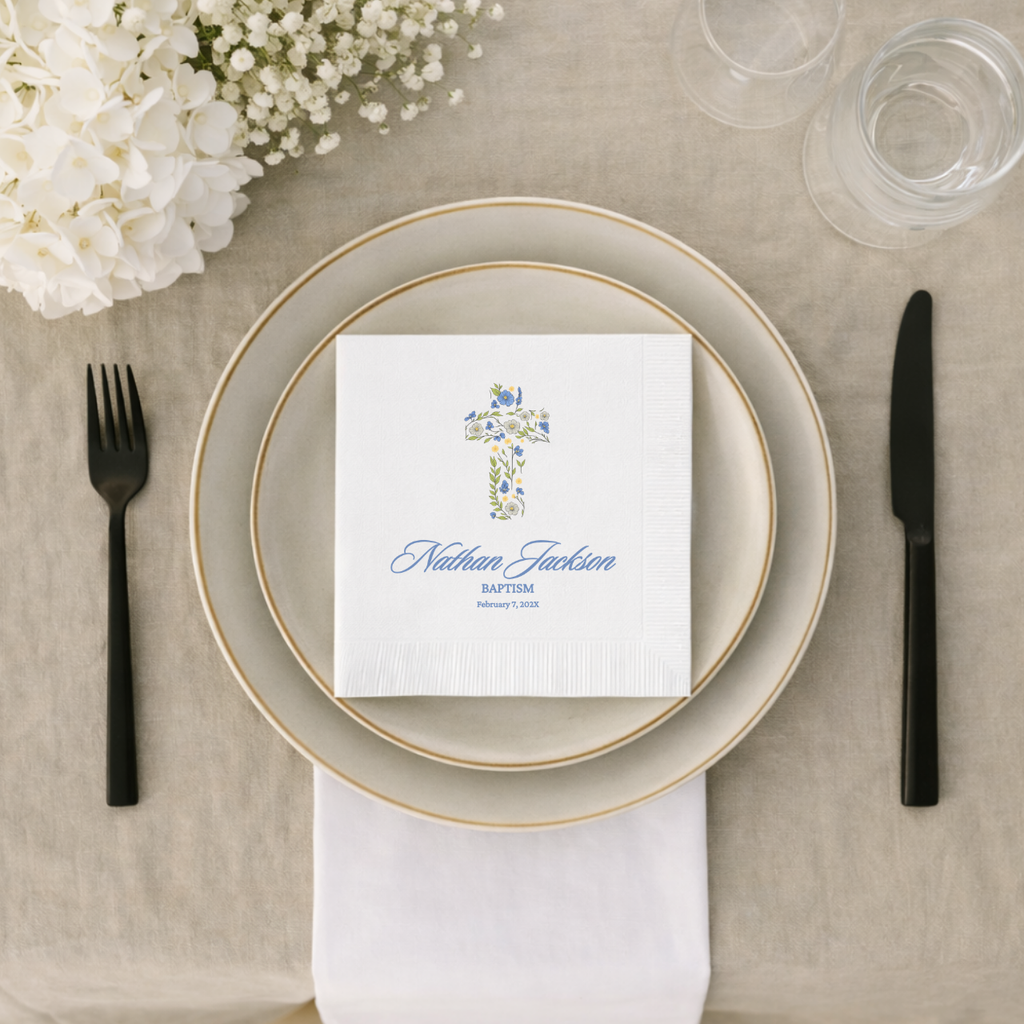 Floral Cross | Name & Date | Personalized Baptism Napkins