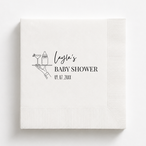 Cocktail Hour baby shower napkins personalized with a name and date