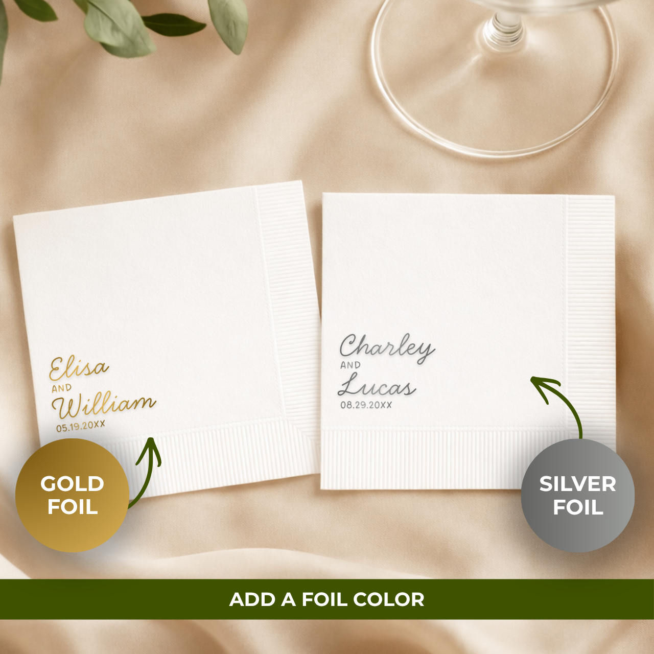Script First Names | Names & Date | Personalized Wedding Napkins