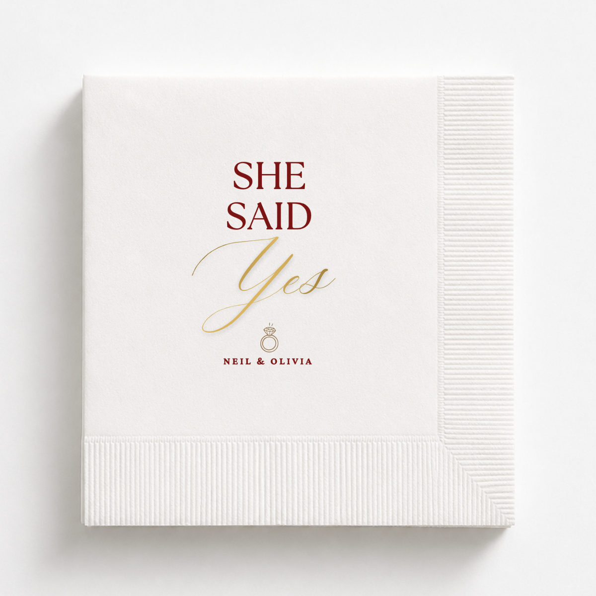 She Said Yes Ring engagement napkins personalized with names