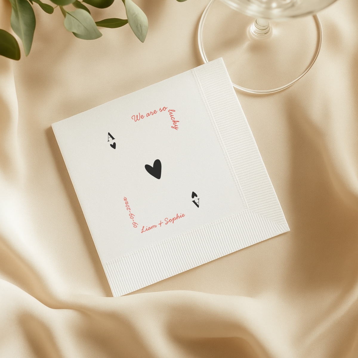 We Are So Lucky wedding napkins for the reception