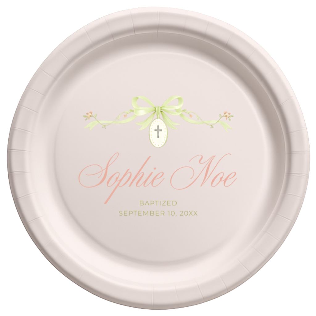 Ribbon & Cross Medallion | Name & Date | Personalized Baptism Plates
