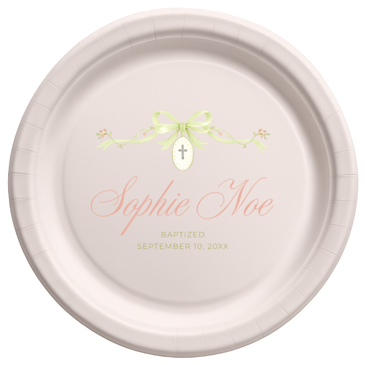 Ribbon & Cross Medallion | Name & Date | Personalized Baptism Plates